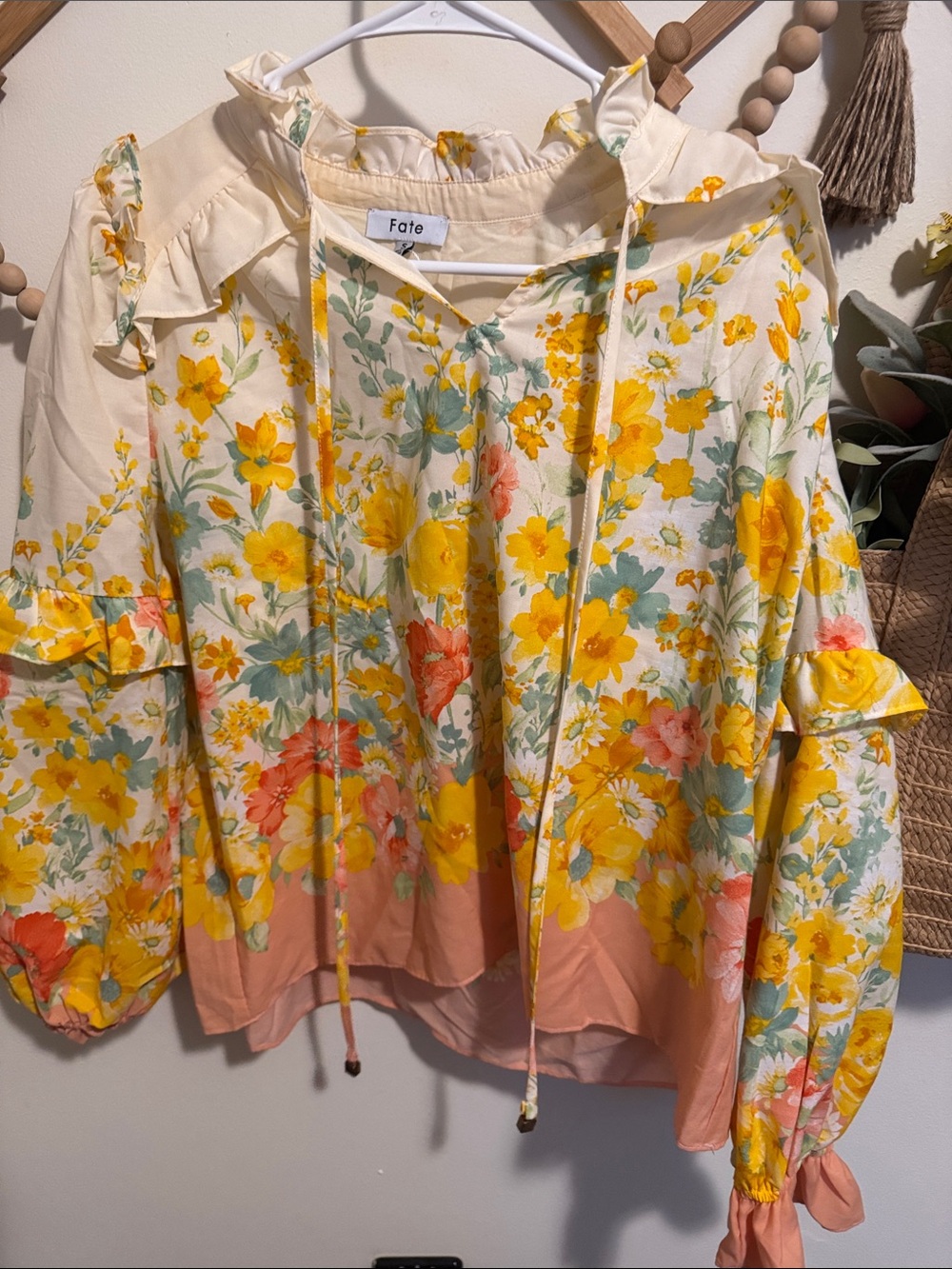 Fate Floral Drawstring Hoodie - Yellow, Peach & Cream